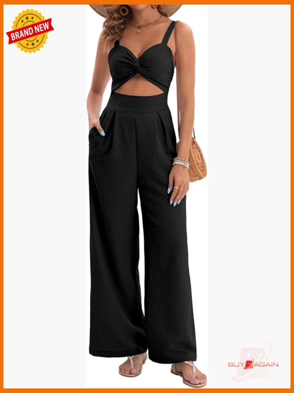 Sleeveless V Neck Twist Wide Leg Jumpsuit Romper Casual Summer Outfit
